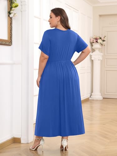 Image of BELAROI Womens Plus Size Maxi Dress Summer Wrap V Neck Flowy Long Sundress Beach Dresses with Pockets