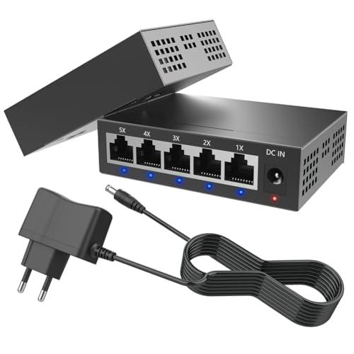 Yarryuter Switch Industriel Gigabit 5 Ports Switch Industriel 1000 Mbps Mini Switch Ethernet de Réseau Distributeur de Réseau pour Bureau Diviseur de Réseau Prise Européenne