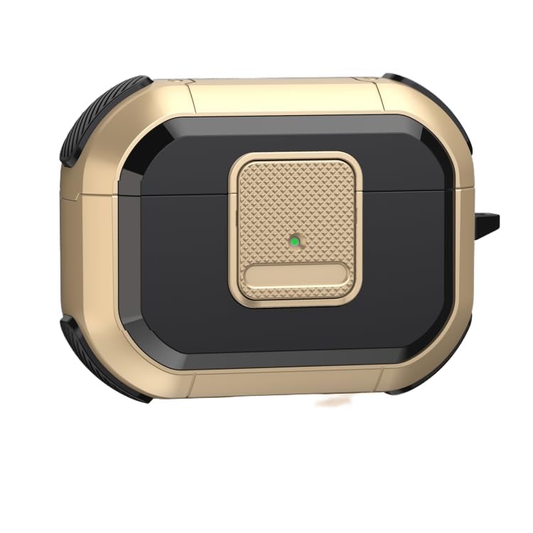 Bharoso Case Compatible for AirPods Pro 2nd Generation (2022) with Secure Lock Clip, Full Body Protective Cover for New AirPod Pro 2 Case Cover (Black) (Gold)