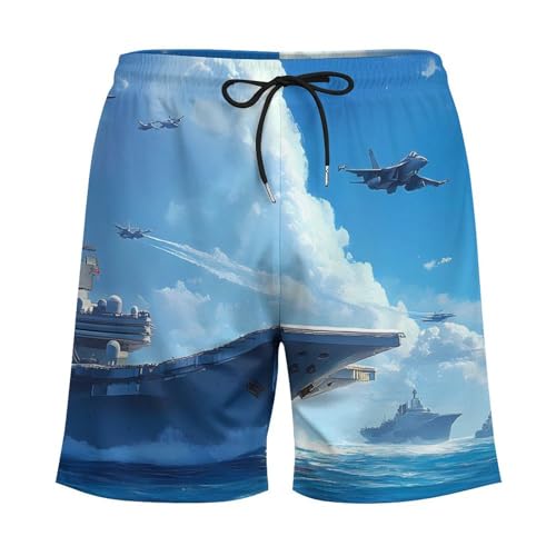 Military USS Ship Fight Jets Mens Swim Trunks Swimming Board Shorts with Compression Liner Summer Beach Bottom3