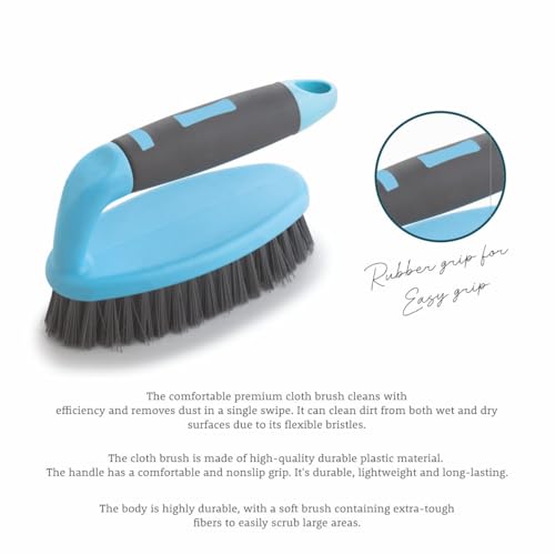 Image of Homeor Tile Scrubber Plastic Brush | Ideal for Bathroom, Kitchen, Sink and Floor Tile Cleaning Tool with Flexible Bristles and Sturdy Grip Handle, Pack of 1, Blue & Black