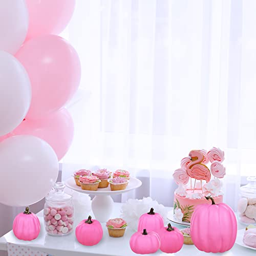 Image of 7 Pcs Assorted Sizes Hot Pink Artificial Pumpkins Fall Decorative Pumpkins Deep Pink Foam Pumpkins for Gifts Fall Halloween Thanksgiving Wedding Baby Shower Farmhouse Table Centerpiece Mantel Decor