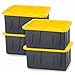 HOMZ 27 Gallon Durabilt Tough Storage Container, Black Base, Yellow Lid, Stackable, 4-Pack