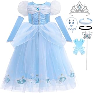 Snyemio Cinderella Dress for Girls Dressing up Costumes Princess Fancy Dress Up Tulle for Birthday Party Cosplay Outfits, 4-5 Years(Label 120)
