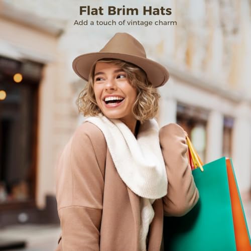 Belt Buckle With Flat Brim Hats, Weddings Adjustable Woolen Fedora Hats, Four Colors, Parties, Camping, Clubs, Woolen Dress Hats, 4-Pack Vintage Woolen Fedora Hats4