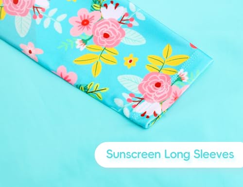 Image of Girls Swimsuit Long Sleeve Rush Guard Bathing Suit Swimwear with Bikini Bottom Sun Protection