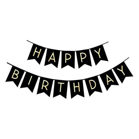 FECEDY Black Happy Birthday Bunting Banner with Shiny Gold Letters Party Supplies Cover