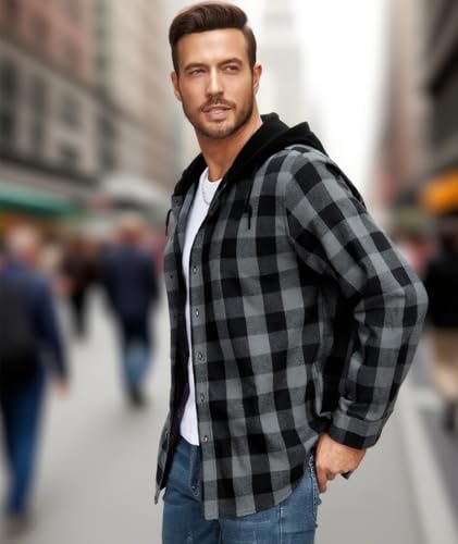 5 Pack Hooded Flannel Shirts for Men Casual Long Sleeve Plaid Hoodie2