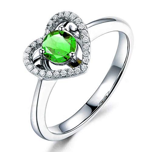 Bague de fiançailles argent cœur symbole d'amour éternel avec son zirconium vert