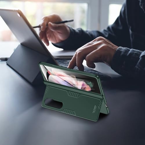 Coque fine Galaxy Fold 3 luxe verte avec charnière rigide et béquille
