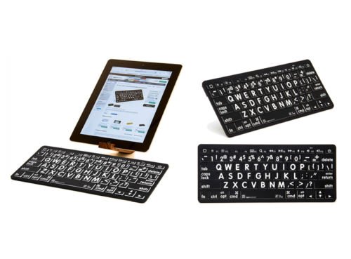 Large Print White on Black Bluetooth Mini Keyboard for iPads, Tablets & Phones