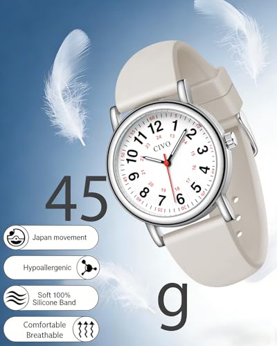 Image of CIVO Nurse Watches for Women Men: Analog Waterproof Watch with Second Hand Easy-Read Dial - Gifts for Nurses Doctors Medical Student