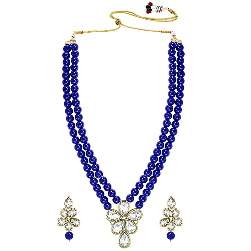 Image of Peora Crystal Faux Pearl Kundan Necklace & Jewellery Set Gift for Women
