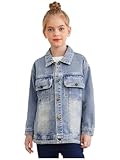 Linjinx Jeans Jacken Für Jungen Mädchen Jeansjacke Denim Jacke Blau Denim Casual Übergangsjacke mit Tasche Button Down Streetwear Blau 146-152