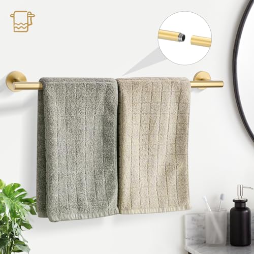 TURS Brushed Gold 5 Piece Bathroom Hardware Set, SUS304 Stainless Steel 24 Inch Bath Towel Bar Set, Round Bathroom Accessories Kit Wall Mounted - Image 3
