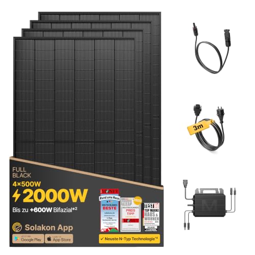 Solakon Balkonkraftwerk 2000W komplett Steckdose - Balkonkraftwerk 2000 Watt neuester...