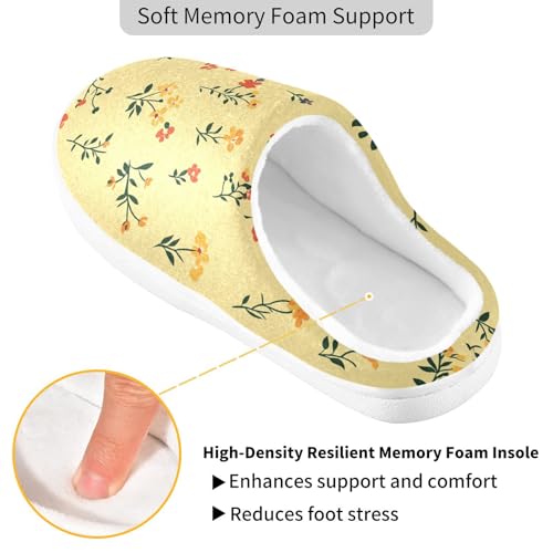 JUNZAN Autumn Flowers Orchid Yellow Mens Cotton Slipper Comfort Memory Foam House Shoes for Spa Birthday Presents 6-72