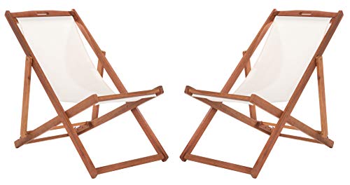 Safavieh Pat7040E-Set2 Outdoor Loren Brown (Set Of 2) Sling Chair, Natural/Beige #TOP2