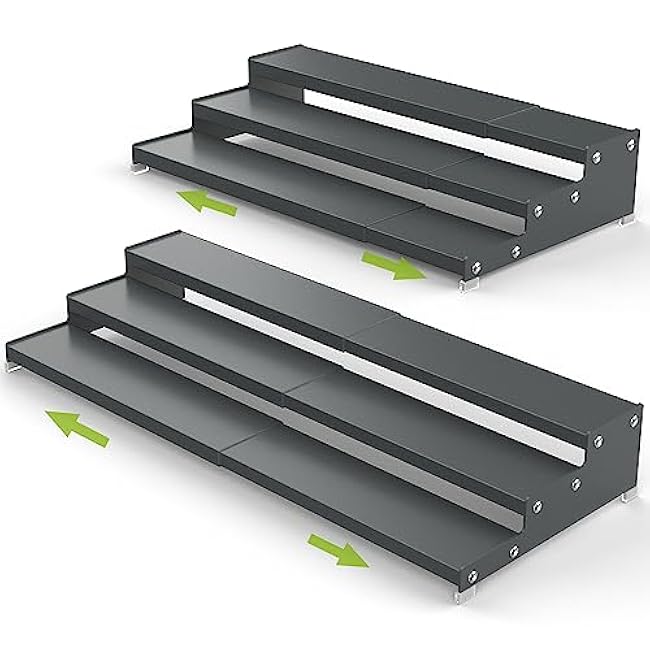 Spice Rack Organizer for Cabinet, 3 Tier Expandable Spices Storage, Great for Kitchen Cabinets, Cupboard,Pantry and Countertop More(Gun-Gray, 2 PACKS/GUN-GRAY)