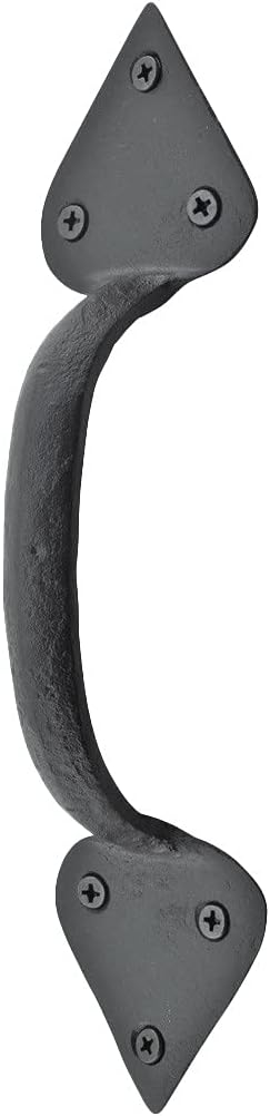 Renovators Supply Black Wrought Iron Door Handle 10 Inches Long Rustic Heart Tip Style Heavy Duty Pull Handle Rust Resistant Powder Coated Farmhouse Barn Door Pull Handles with Mounting Hardware