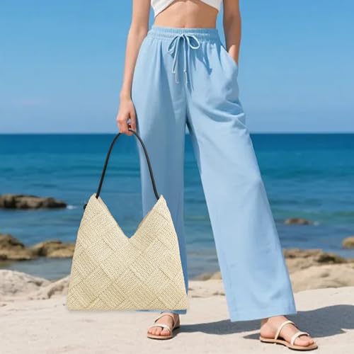 Image of Women's Straw Hobo Tote Bag Handmade Summer Beach Purse Woven Shoulder Handbag 2026