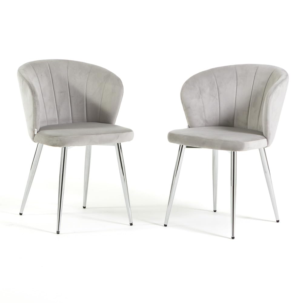SIEDITI FUORI E DENTRO Set di 2 sedie/poltroncine imbottite in velluto per cucina o sala da pranzo con gambe in metallo, sedie da pranzo moderne - Clarissa (Gambe Argento, Velluto Grigio Chiaro)