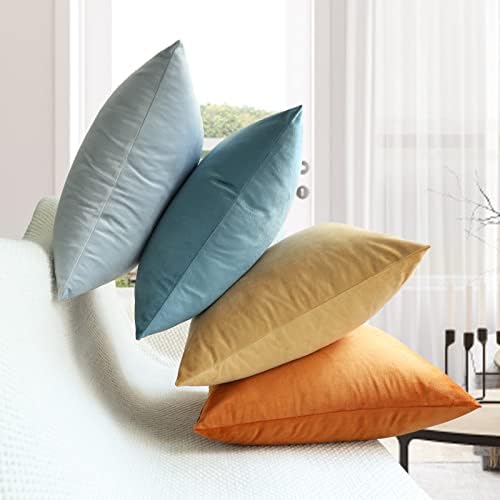 MEKAJUS Throw Pillow Covers 18x18 Set of 4 Decorative Pillow Covers Soft Velvet Pillow Covers Couch Pillows for Living Room Sofa Car Home Decor (Orange/Blue)