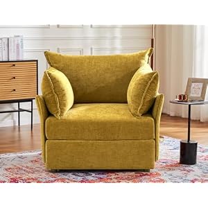 ABCASA Oversized Accent Chair Yellow, Upholstered Modern Sofa Chair with Removable Backrest & Detachable Cover, 24.5″ Deep Seat Large Reading Armchair