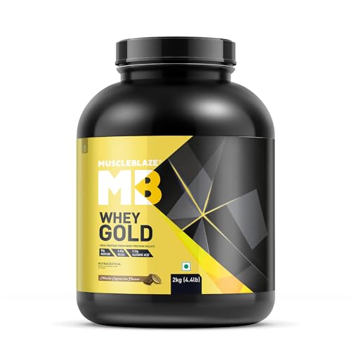 Image of MuscleBlaze Whey Gold, 100% Whey Protein Isolate, Labdoor USA Certified, 30g Whey Protein Per Scoop (Mocha Cappuccino, 2kg / 4.4lb)