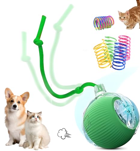 Interactive Cat Toys Ball - 2025 New Gen with 360° Auto-Rotation Smart Obstacle Avoidance & Auto Wake-Up,Includes 1 Speedy Tail 2.0 Ropes, Ideal Kitten Toys for Bored Indoor Cats (Green)
