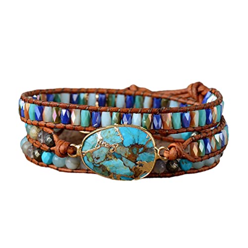 Image of Boho Stone Wrap Bracelet for Women,Turquoise Beaded Bracelet Jewelry Gift
