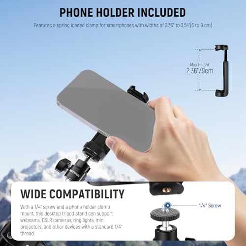 NEEWER Webcam Stand Tripod for Desk, Mini Desktop Tripod with Cell Holder Compatible with Logitech Anker Emeet Webcam Ring Light for Video Recording Live Streaming Zoom Call, Max Load 2.2lb/1kg, ST45B by NEEWER - Image 6
