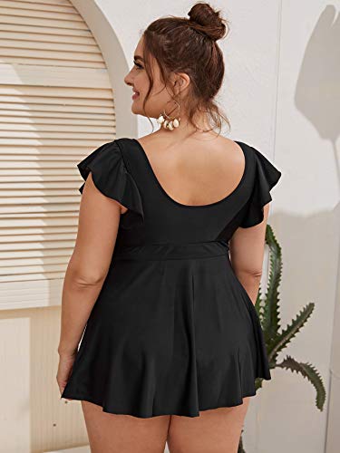 Makemechic Women's Plus Size Tankini Swimsuit Ruffle Sleeve Two Piece Bathing Suit Black 3Xl #TOP1