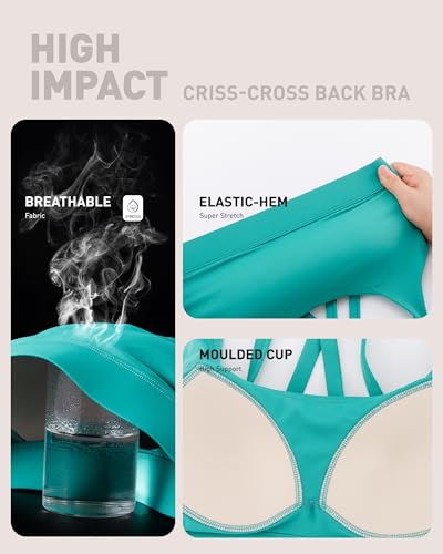 Image of RUNNING GIRL High Impact Sports Bras for Women - Scoop Neck Strappy Sports Bra High Support Moulded Cup Workout Bra