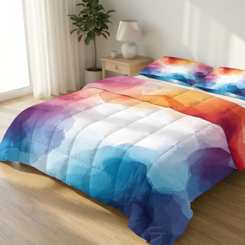 Edredón abstracto acuarela de 220 x 240 cm multicolor con fundas de almohada 2