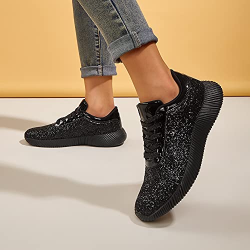 Image of BELOS Women's Glitter Shoes Sparkly Lightweight Metallic Sequins Tennis Shoes Casual Retro Braided Walking Shoes
