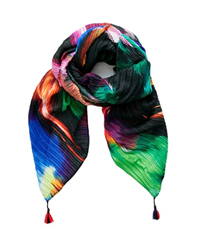 Desigual Femme Fou_pleated Focus Rectang Foulard tendance, Noir, Taille unique EU