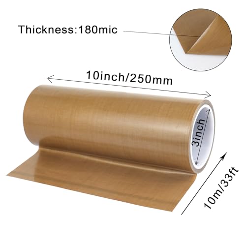 Image of BOMEI PACK PTFE Glass Cloth Tape, 1 Pack 10 inchx 33 ft High Temperature PTFE Tape Abrasion Resistant Surface Protection for Vacuum Sealer Machine, Hand Impulse Sealers Insulation Coated