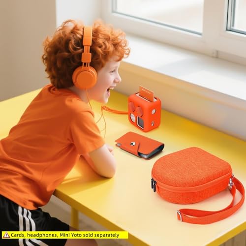 Image of Hard Case Compatible with Yoto Mini (2024 Edition), 3-in-1 Travel Bundle: Silicone Cover + Case with Shoulder Strap (Fits Mini Player & Headphones) + Up to 10 Card Holder for YOTO Cards (Orange)