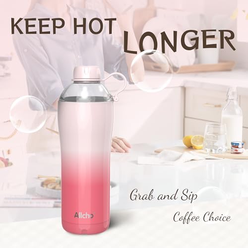 Image of Insulated Water Bottle for Women, 24 oz Stainless Steel Water Bottles, Double Walled, 2 Lids (Chug & Tumbler) - Hydrate & Caffeinate,Available Gift Wrapping