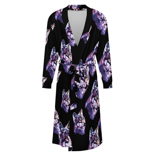 Wolf Head Soft Robe Long Sleeve Bathrobes V Neck Sleepwear Spa Robes with Belt Men Woman4