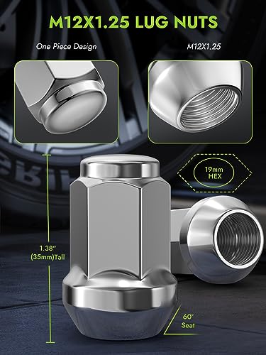 Image of AUTOPTIM M12x1.25 Lug Nuts - Replacement for 2002-2022 /2024 Nissan Altima, 1988-2023 Maxima, 2012-2024 Pathfinder, 2008-2023 Rogue, 2006-2024 Sentra Aftermarket Wheel - 20pc Chrome Closed End Lug Nuts