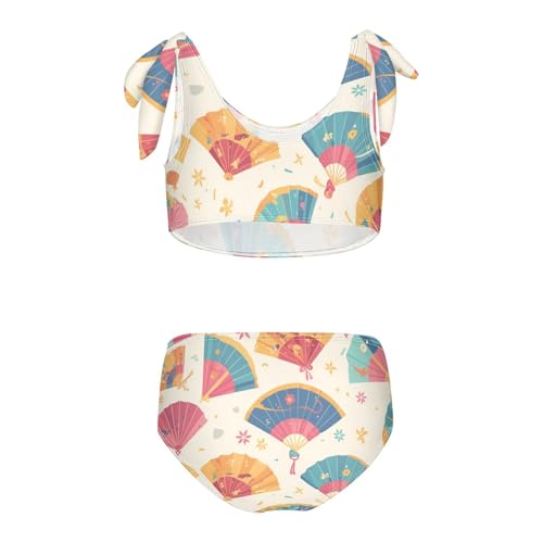 KLL Hand Drawn Cute Japanese Fans Girl Two Piece Bikini Set Scoop Neck Bathing Suit Swimwear Adjustable Strap2