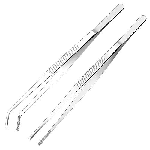 Cyimi Kitchen Tweezers Stainless Steel 12 Inch Long Tweezers Tongs, Heavy Duty large food tweezers with Precision Serrated Tips for Cooking and Medical (12