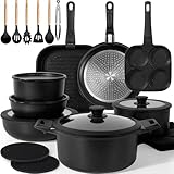 KIKCOIN Pots and Pans Set, 30 Pack Nonstick Cookware Set Detachable Handle, Induction RV Kitchen Cooking Set with Removable Handle, Frying Pans, Casserole - Dishwasher/Oven Safe, PFOA Free