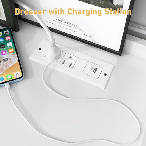 Image of jiteentarou 9 Drawer Dresser with Charging Station and LED Lights, Modern Chest of Drawers with Power Outlet, Organizer Cabinet for Bedroom, Living Room, Entryway, White