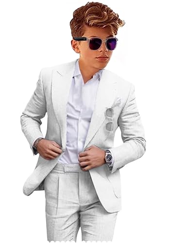 Boys White Linen Suit Casual 2 Piece Summer Beach Wedding