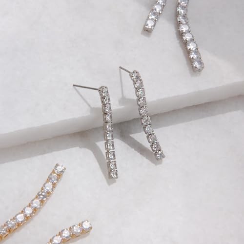 Simulated Diamond Drop Earrings for Women - Cubic Zirconia Dangle Bar Statement Earrings - Hypoallergenic and Safe for Sensitive Ears3