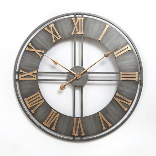 keivmlvt Vintage Large Wall Clocks - Metal, Silent, 23 inches - Perfect Clocks for Living Room, Kitchen, Bedroom - Modern and Stylish Décor
