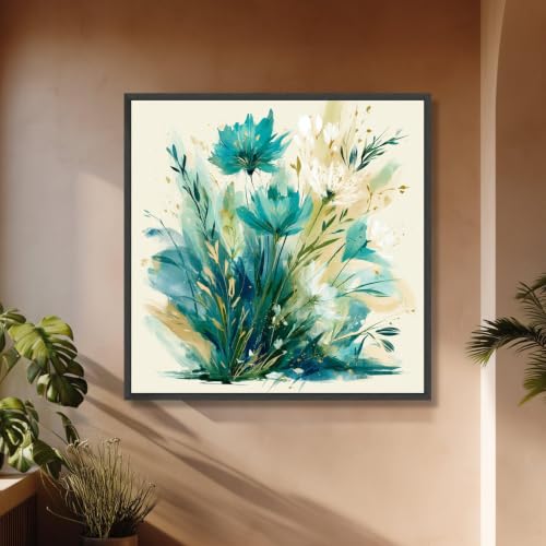 Cuadro abstracto floral azul para decoración de pared moderna, pintura botánica sobre lienzo de 30x30